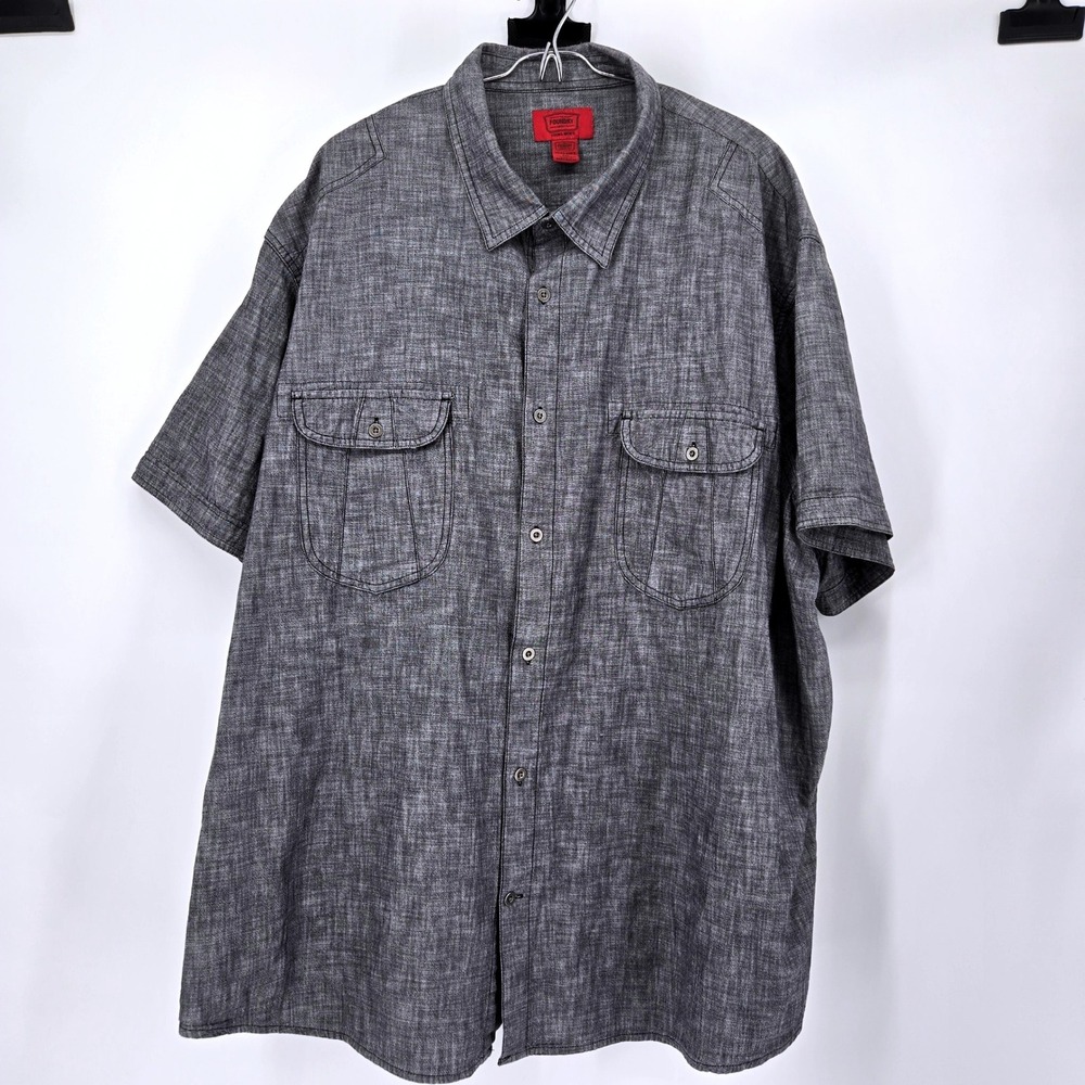 The Foundry Supply Co 4XL Button Up Shirt Gray Cotton Chambray Short Sleeve EUC‎